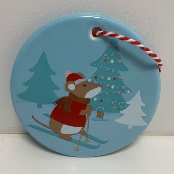 David’s Tea collectible ornament Christmas tree blue with skiing mouse - Picture 7 of 7